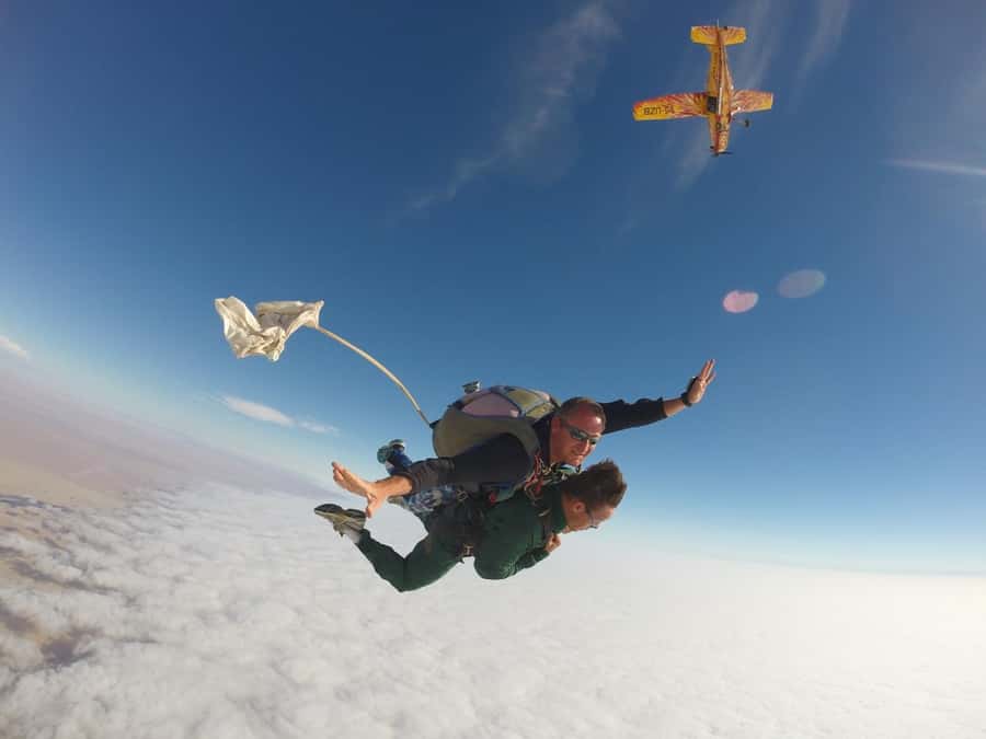 From Swakopmund: Tandem Sky Diving - The scenic 15-minute flight: the Namib and Atlantic view you will remember